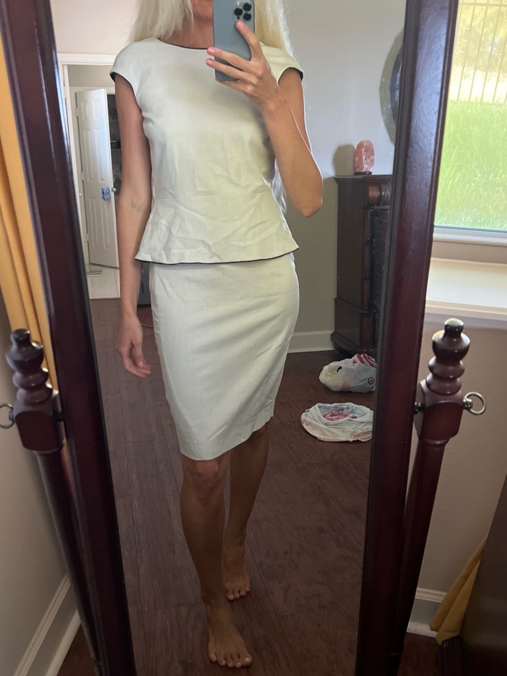 Zara Cream Cap-Sleeve Peplum Top and Midi Pencil Skirt Set